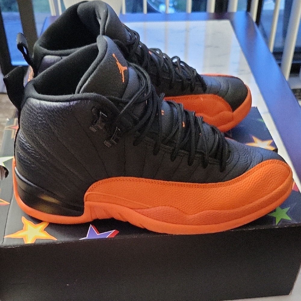 Air Jordan 12 Retro Black and Orange Sneakers - Picture 5 of 7